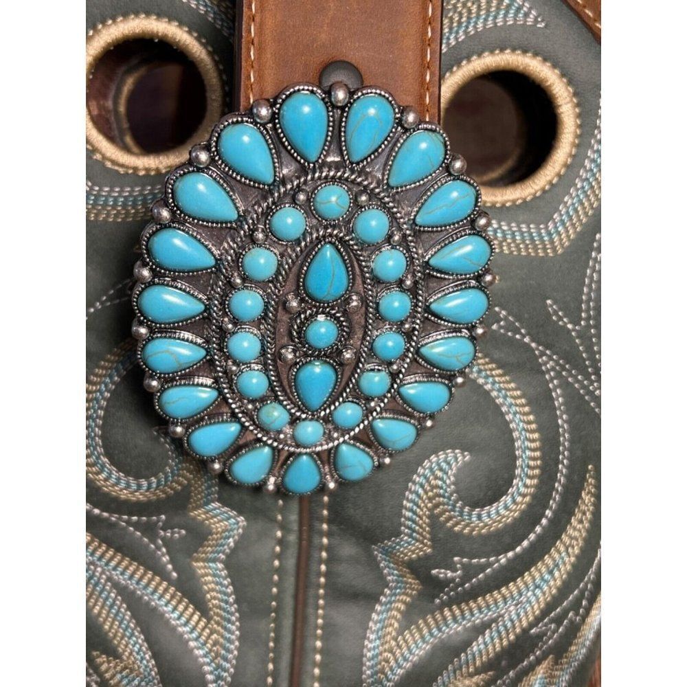 TURQUOISE CONCH WESTERN SILVER BELT ADJUSTABLE BUCKLE MEN WOMEN Father’s Day dad - Picture 3 of 10